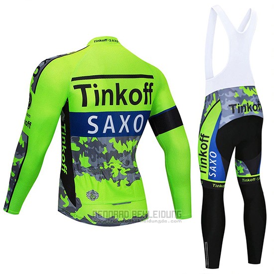 2020 Fahrradbekleidung Tinkoff Saxo Bank Grun Tarnung Trikot Langarm und Tragerhose - zum Schließen ins Bild klicken